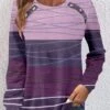 Plus Size Dark Reddish Purple Patchwork Long Sleeve Sweatshirt