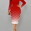 Plus Size Red Split Geometric Print Bodycon Dress