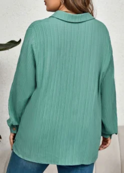 Mint Green Button Plus Size Long Sleeve Blouse -Elegance Swimwear Store 345407 P 1698664156089