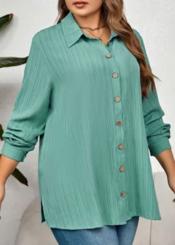 Mint Green Button Plus Size Long Sleeve Blouse -Elegance Swimwear Store 345407 P 1698664156282