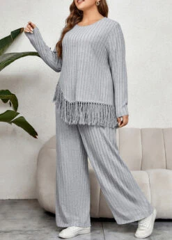 Light Grey Plus Size Lounge Top And Pants -Elegance Swimwear Store 345412 P 1698664236467