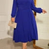 Dark Blue Plus Size Long Sleeve Round Neck Dress