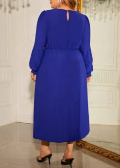 Dark Blue Plus Size Long Sleeve Round Neck Dress -Elegance Swimwear Store 345413 P 1698664254926