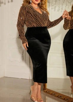 Black Plus Size Striped Dress -Elegance Swimwear Store 345778 P 1698893348075